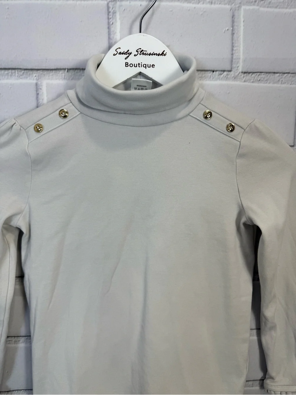 Gymboree Girls White Mock Neck Long Sleeve Top | Gold Button Detail | Size 10